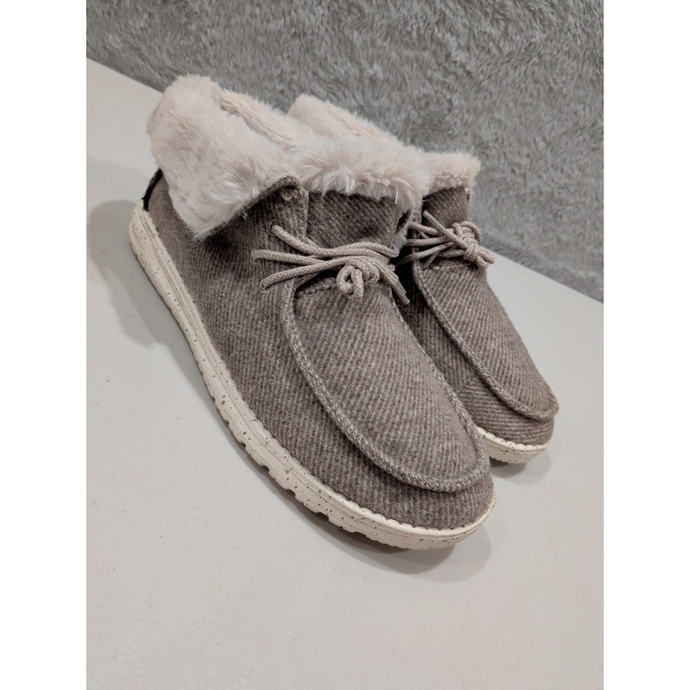 Hey Dude Britt Women 9 Nut Beige Faux Fur Slip On Loafers Leopard 121779000
